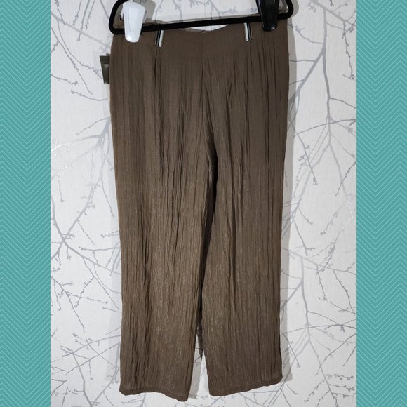 Solola Army Green Crinkle Tencel High Rise Wide Leg Pants - Picture 2 of 7